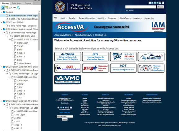 AccessVA wireframe with sitemap