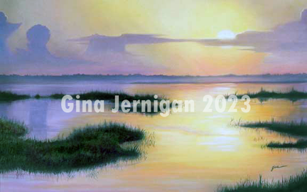 Oil painting titled Sunrise Marsh